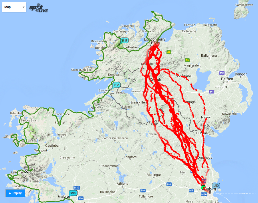 Routes ridden to Derry